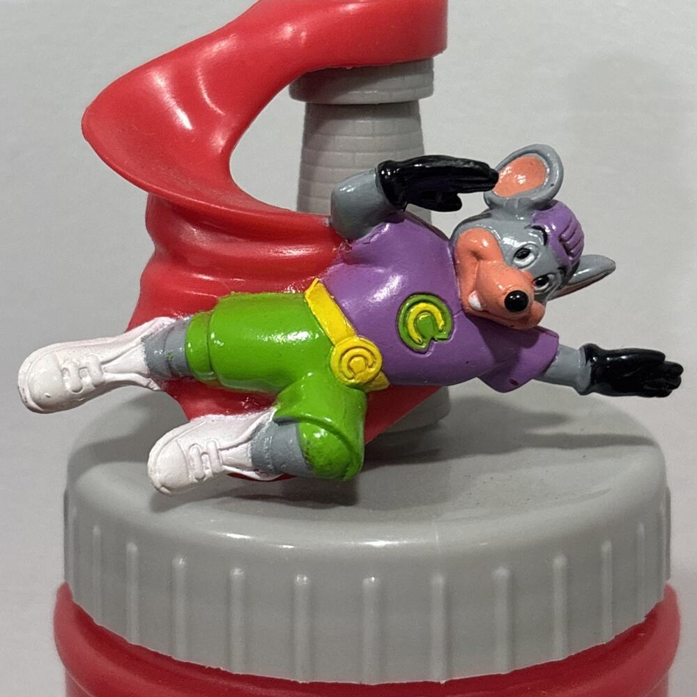 Chuck E Cheese Super Chuck Superhero Plastic Souvenir Cup Bottle Red 10oz HTF - Picture 2 of 10